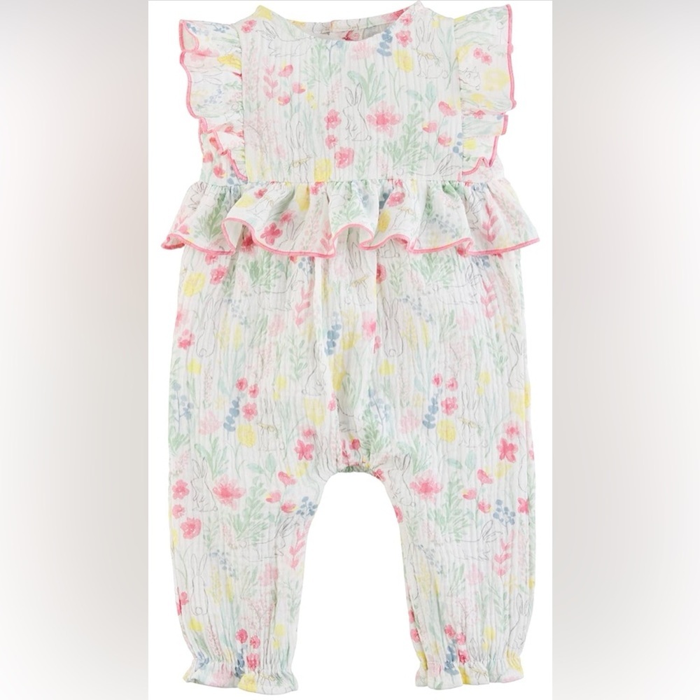 Mud Pie Multicolor Floral Ruffle Jumpsuit Easter